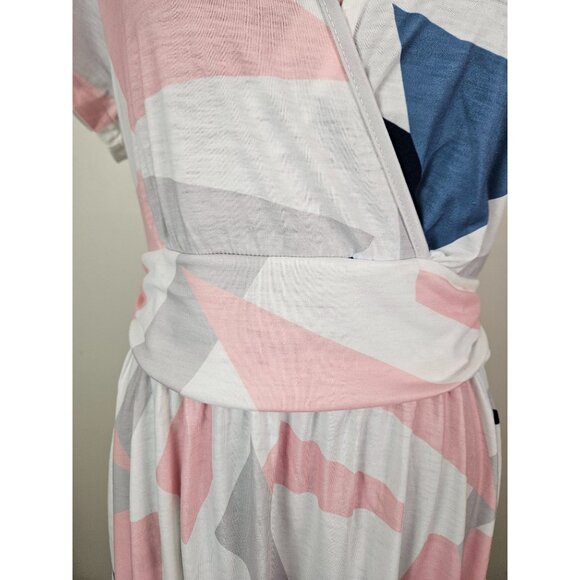 Womens Abstract Print V-Neck Short Sleeve Wrap Midi Dress Size M Casual Everyday - Picture 9 of 15